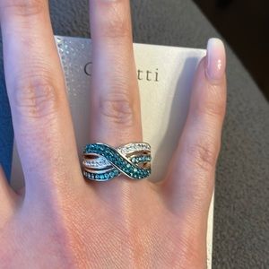 Confetti silver plated crystal ring women size 8 - clear and teal